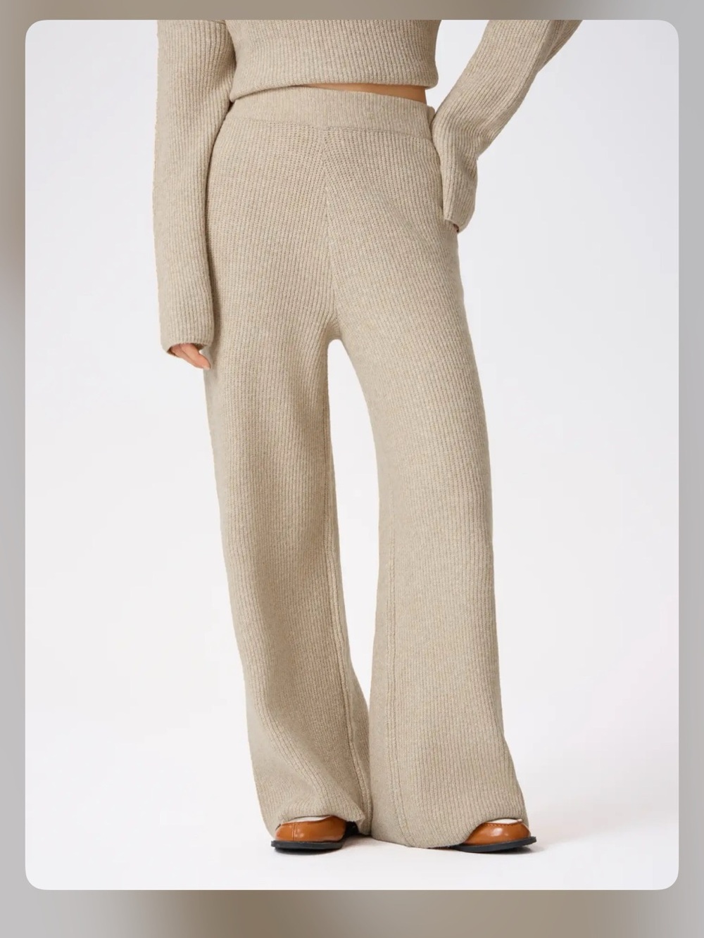 Cider WOOL-BLEND KNITTED MID WAIST WIDE LEG TROUSERS M WC19-31